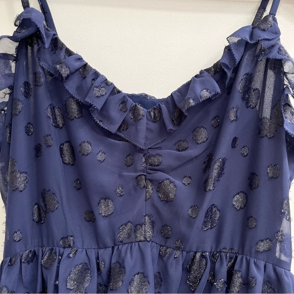 Michael Michael Kors Printed Jacquard Ruffled Midi Dress True Navy Blue Large - Picture 7 of 13